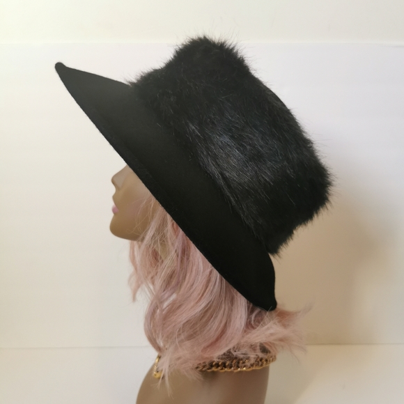 Vintage wide brim faux fur wool hat - Picture 4 of 10